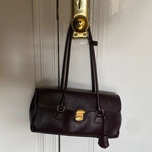 MANGO Bordeaux Faux Leather Shoulder Bag with Gold Hardware